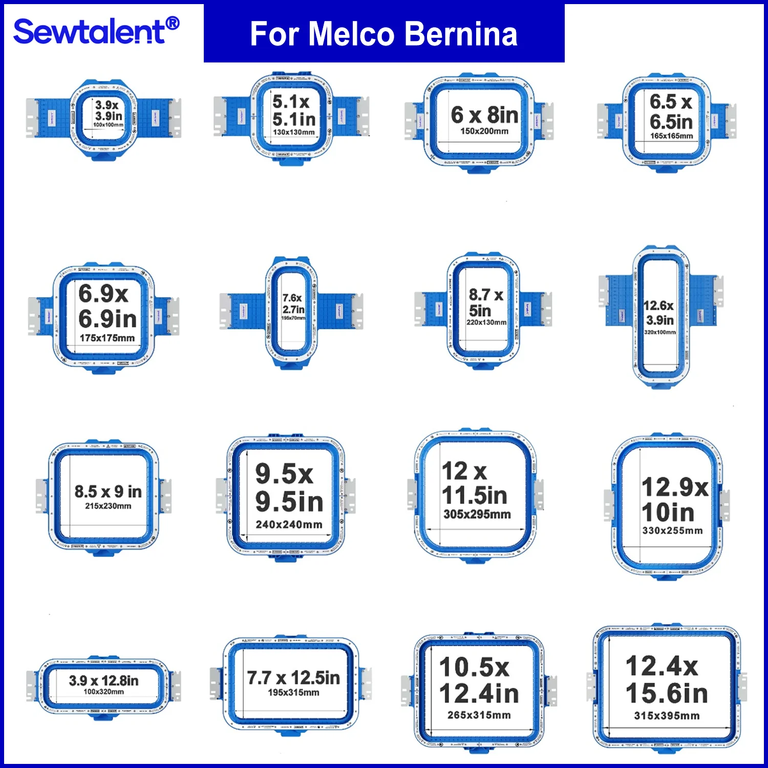 Melco Amaya Bravo XT/XTS EMT16X Plus Bernina E16 embroidery machines with Sewtalent Magnetic Mighty Hoop Master Embroidery Hoops