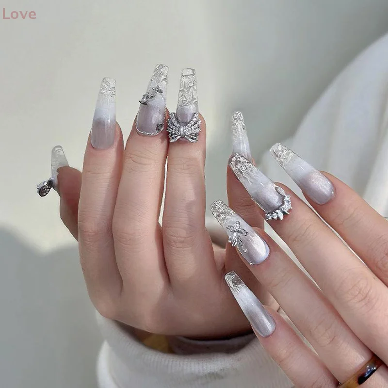 [L&P] Nieuwe vlinder zirkoon strass nagelaccessoires sprankelende volledige vlinderdas ketting Franse nageldecor