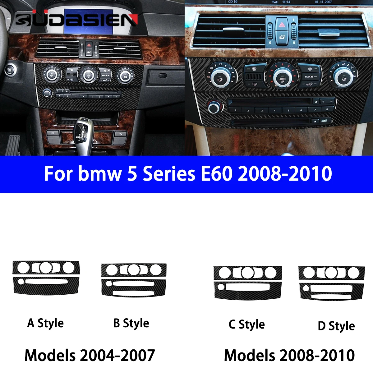 

For BMW 5 Series E60 2008-2010 Car CD Air Conditioning Outlet Panel Decorative Sticker Carbon Fiber Interior Modification.