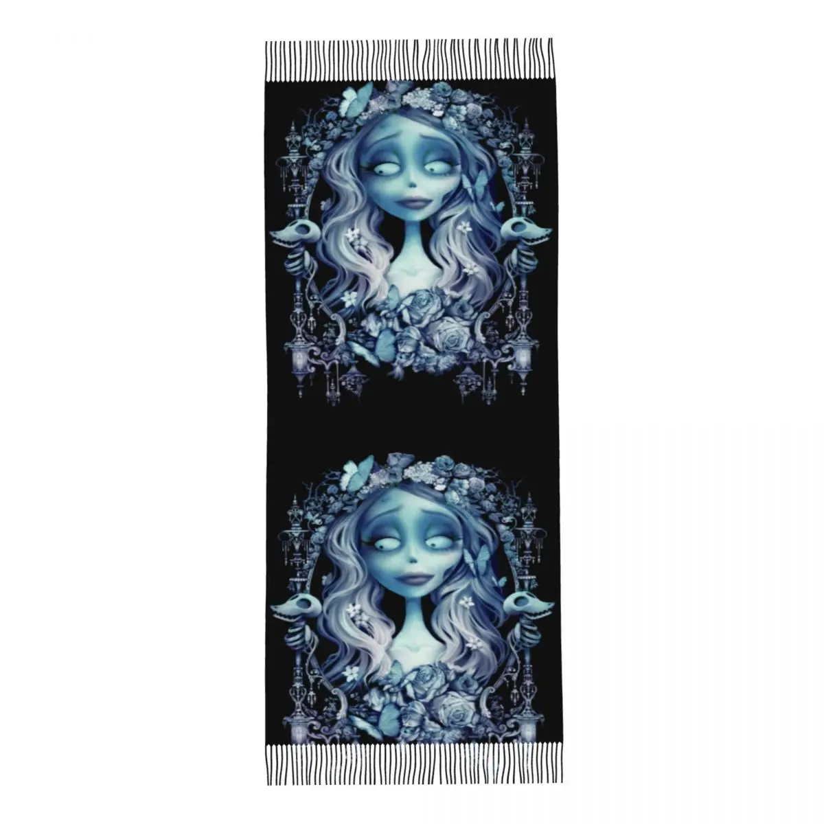 Wedding In The Night Corpse Bride Scarf Wrap for Women Long Winter Warm Tassel Shawl Ghost Film Tim Burton Skeleton Scarves