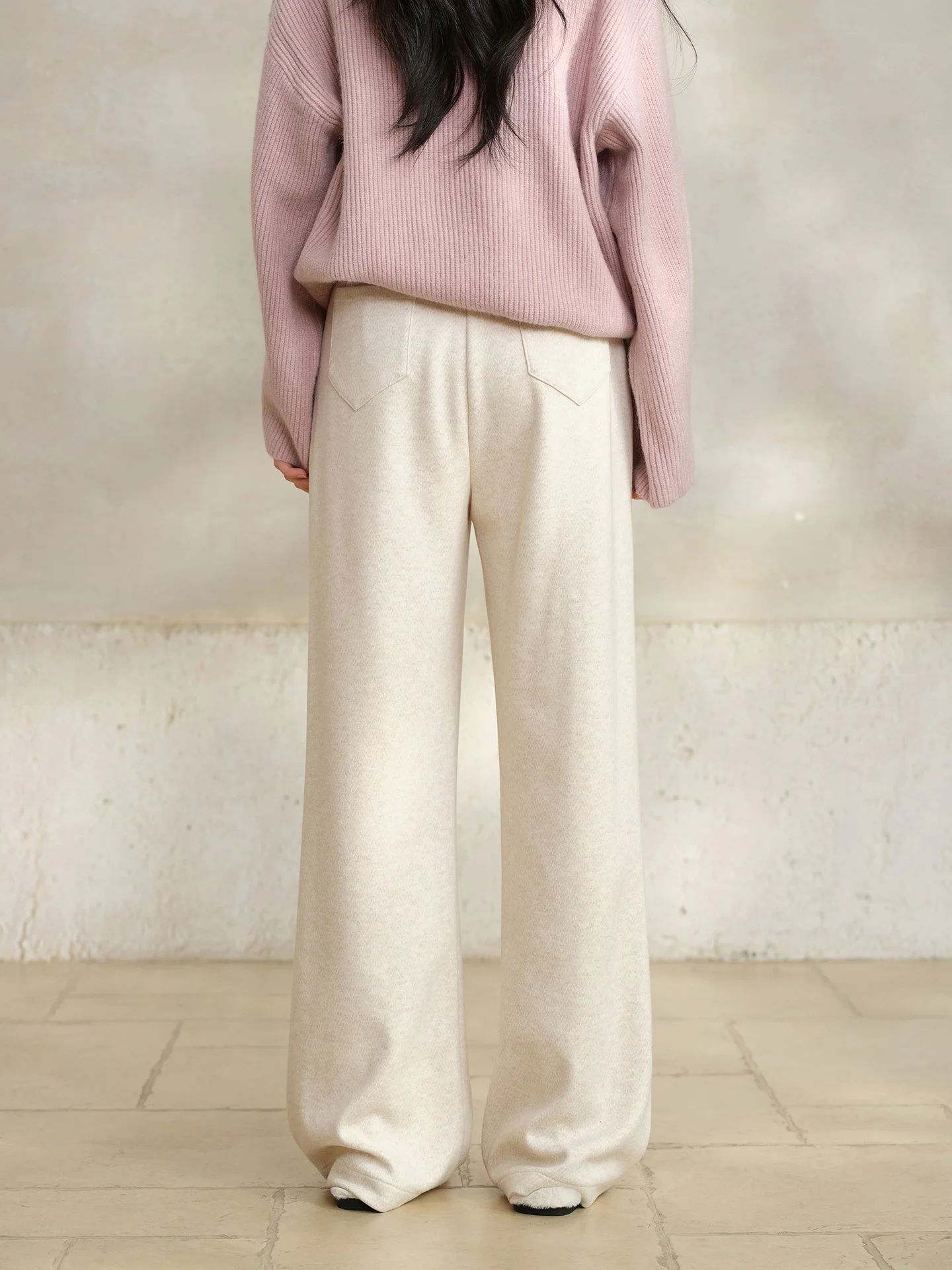 Winter High-Waist Straight Pants Women Lady Cozy Thick Long Trousers Loose Fit Petite Friendly Elegant Casual Wear for Daily Use