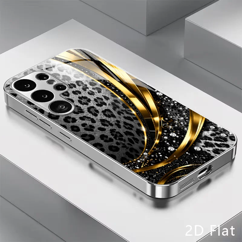 Gold patterned silver spots Phone case s26 ultra case s25 Glass phone case for Samsung Galaxy s26/s25/s24/s23/s22 Ultra FE Plus