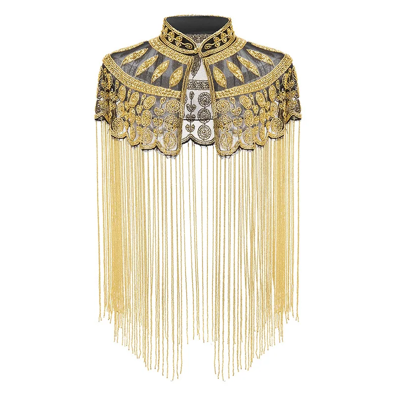 

Vintage Style Beaded Cloud Shoulder Pad Shawl Women Vintage Long Tassel Fringe Cape Accessories