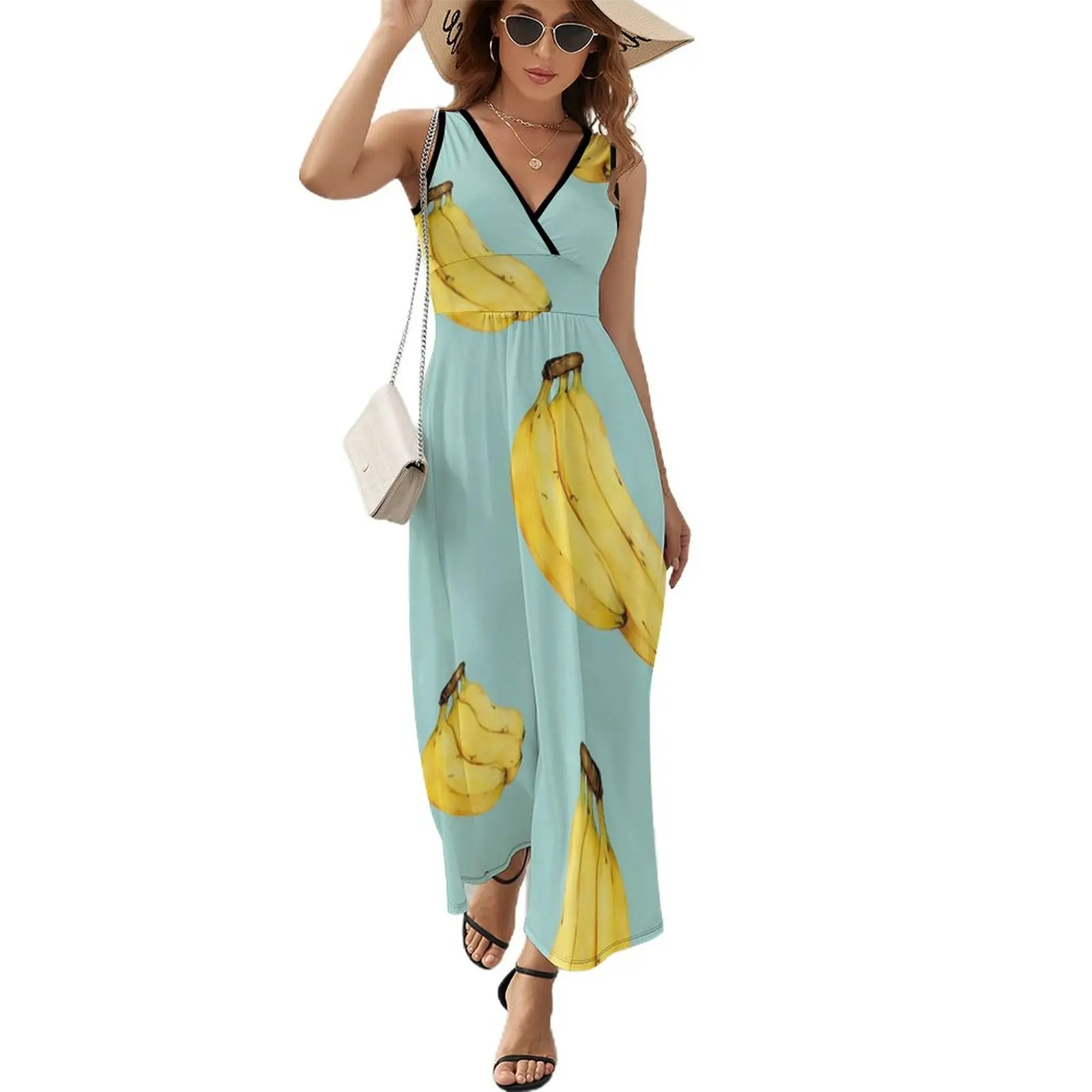 

Cartoon Bananas Dress Street Wear Bohemia Long Dresses Woman Vintage Design Maxi Dress Birthday Present