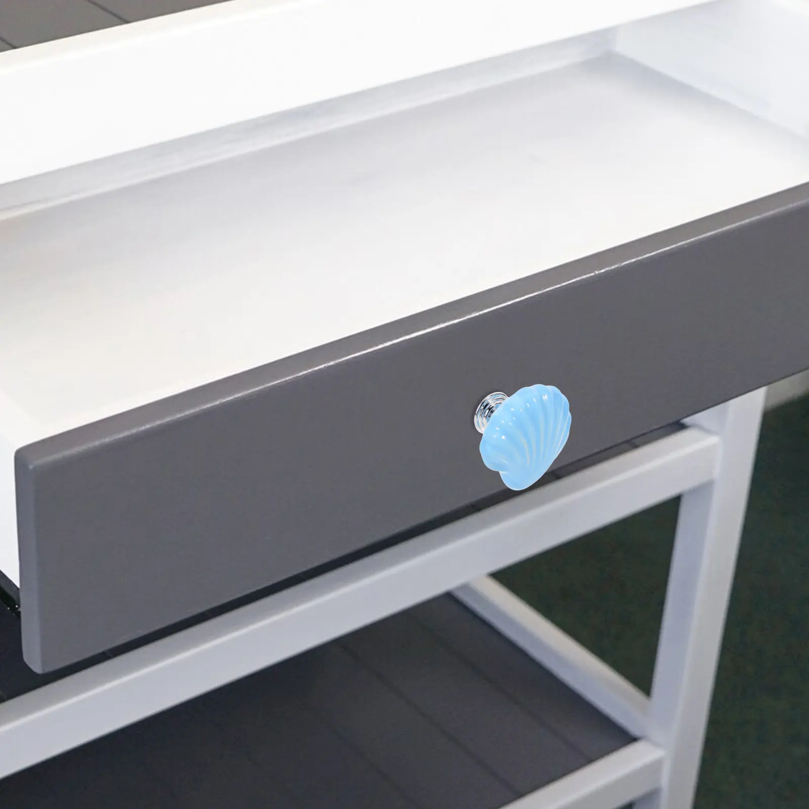 4Pcs Blue Ceramic Shell Knobs Stylish Sea Theme Cabinet Pull Handles for Drawer Wardrobe Cupboard Chest Bookcase Shoe Cabinet