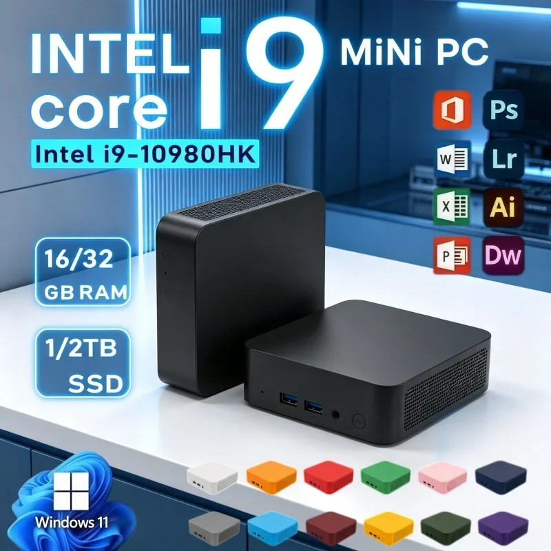 Portable Mini PC Intel I9-10980HK Windows 11 16GB RAM 2TB SSD BT5.2 WiFi6 4K Display Mini Desktop For Business & Game