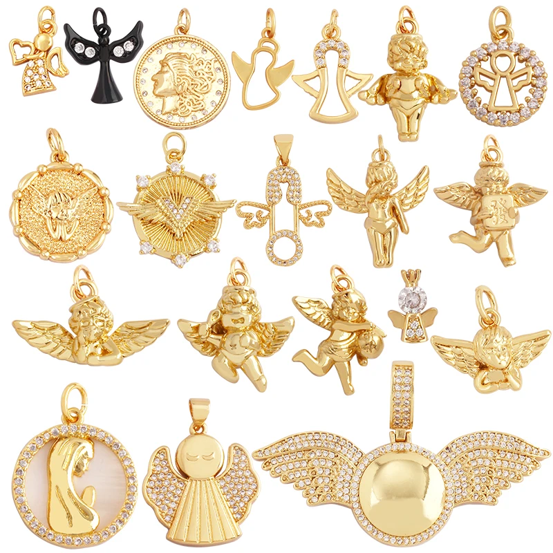 Guarden Angel Wings Goddess Amulet Medallion Zircon Charm Pendant,18K Gold Plated Necklace Jewelry Findings Supplies M76