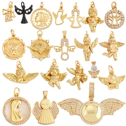 Guarden Angel Wings Goddess Amulet Medallion Zircon Charm Pendant,18K Gold Plated Necklace Jewelry Findings Supplies M76