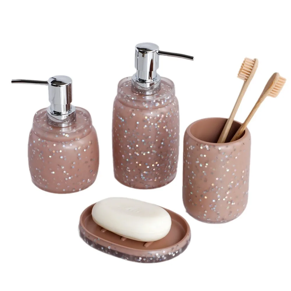 Resin Bathroom Four Piece Set Bathroom Wash Set Bathroom Accessories Lotion Bottle Soap Dish Wedding Gift Tooth Glass