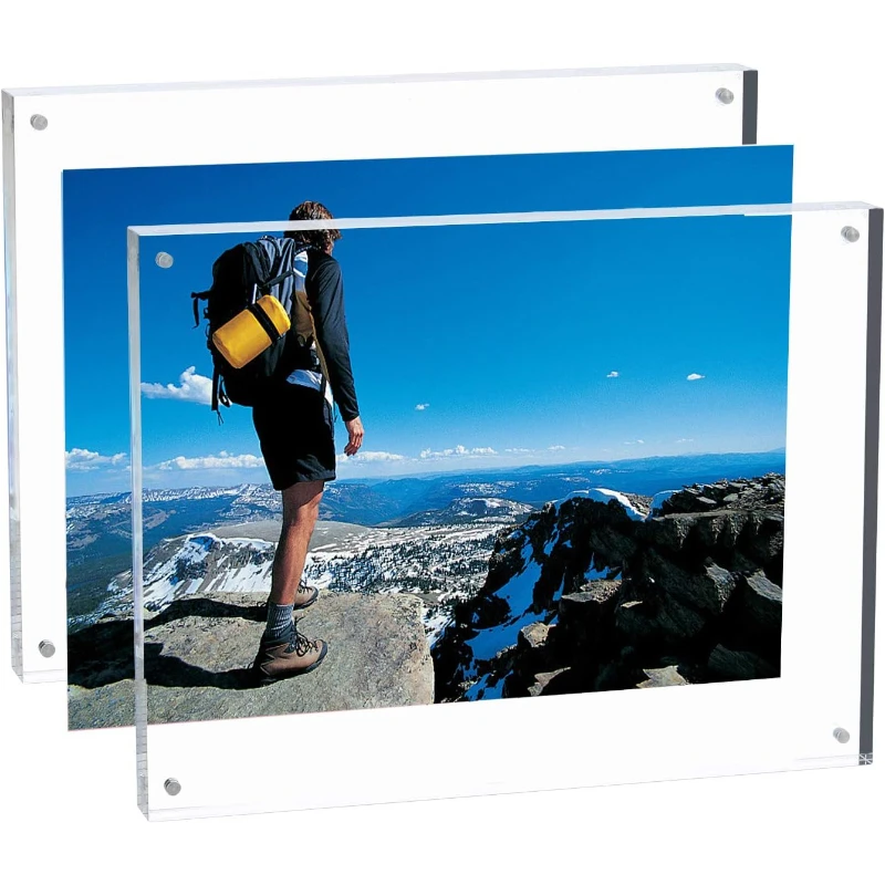 0.8-Inch Double Sided Acrylic Magnetic Suction Desktop Photo Frame Transparent Frameless Square Design Ideal Father's Day Gift