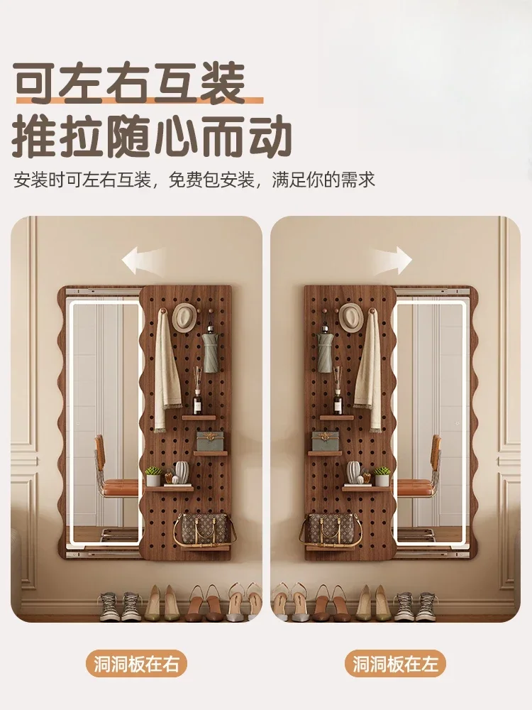 Invisible dressing mirror push-pull can block wall-mounted solid wood hole board entrance fitting mirror