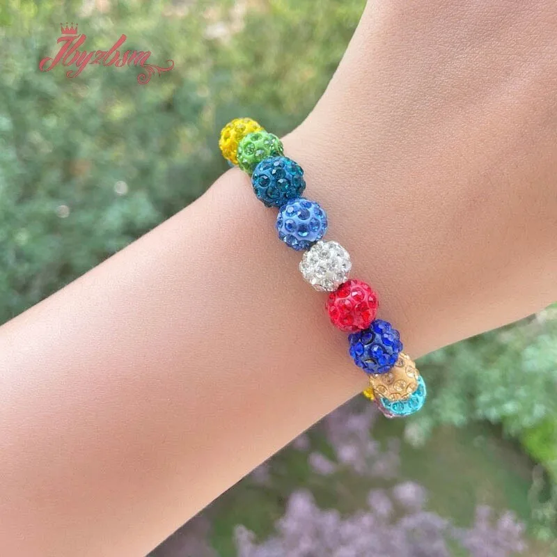 

10mm Micro Pave CZ Disco Ball Crystal Rhinestones Beads Crystal Bracelet Jewelry For Bracelets Bangles Gifts 7inches