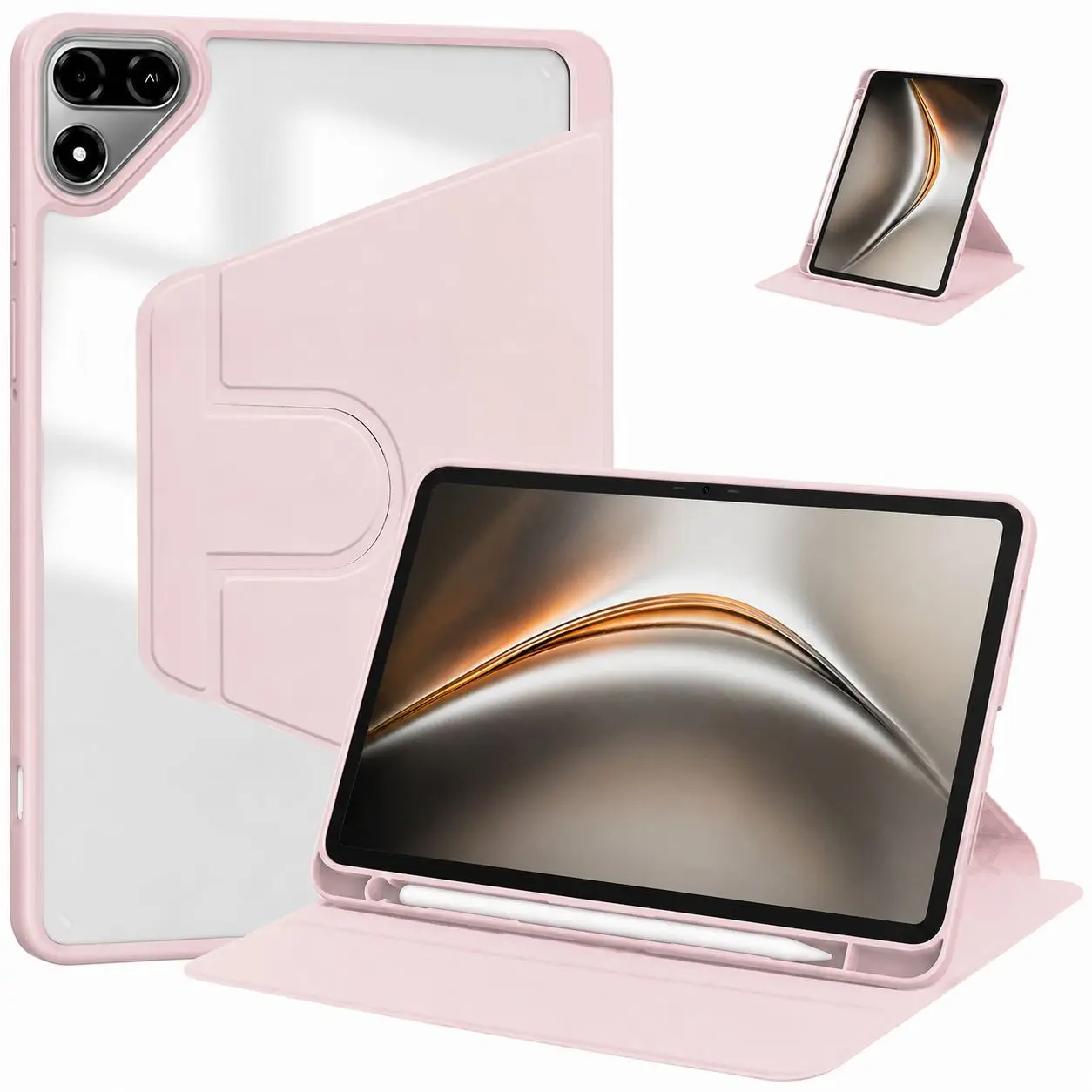 360 Rotation Acrylic Transparent Hard Case for Tecno MEGAPAD 2 11 inch MegaPad 2 2026 with Pencil Holder