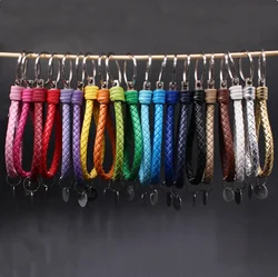 13CM Colorful Braided PU Leather Keyring for Men Women Fashion Car Key Accessories Waist Buckle Key Ring Couple Friend Gift