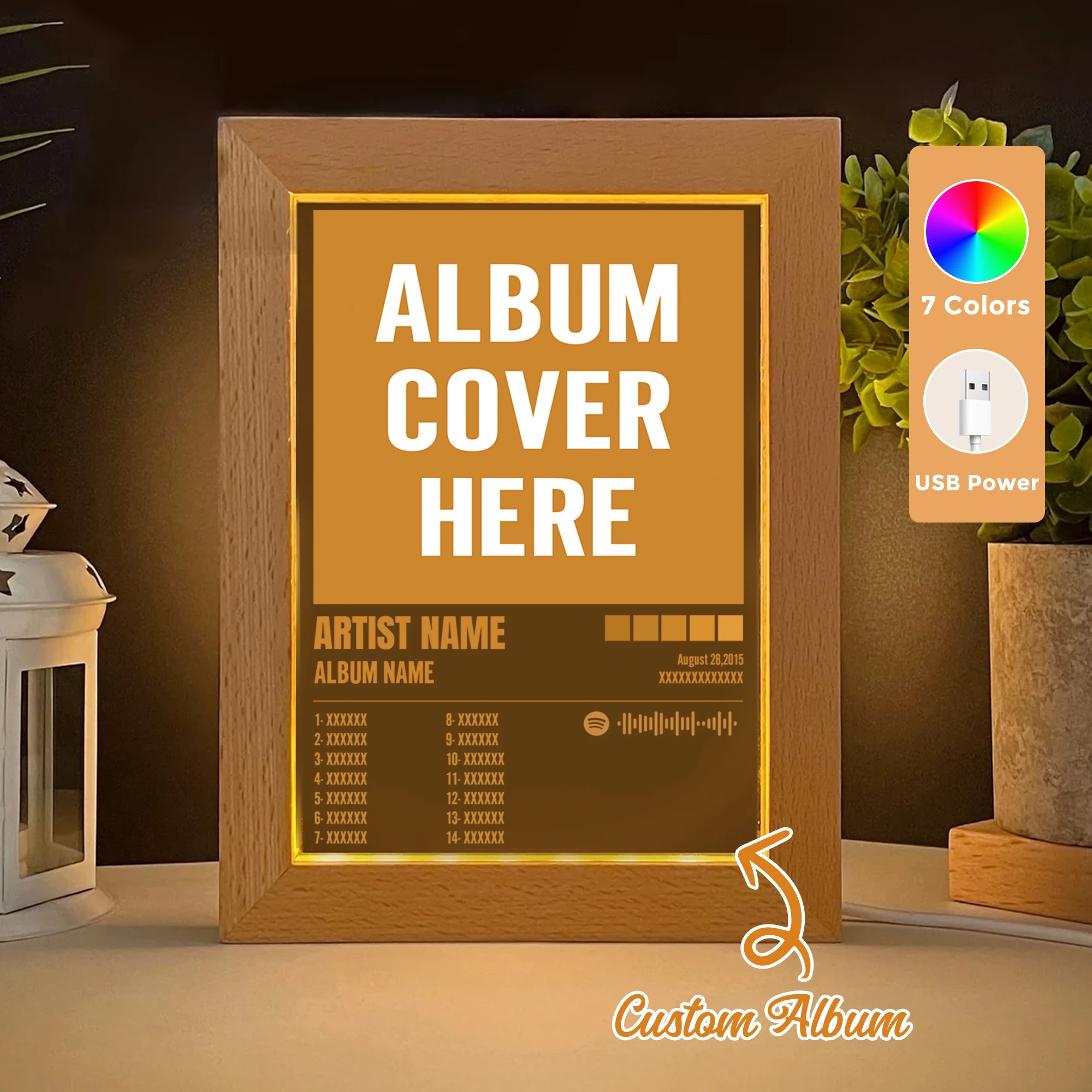 

Customize Personalized Music Song Albums LED Acrylic Night Light Wood Photo Frame 21x17cm Bedroom Gifts Home Decor Gift