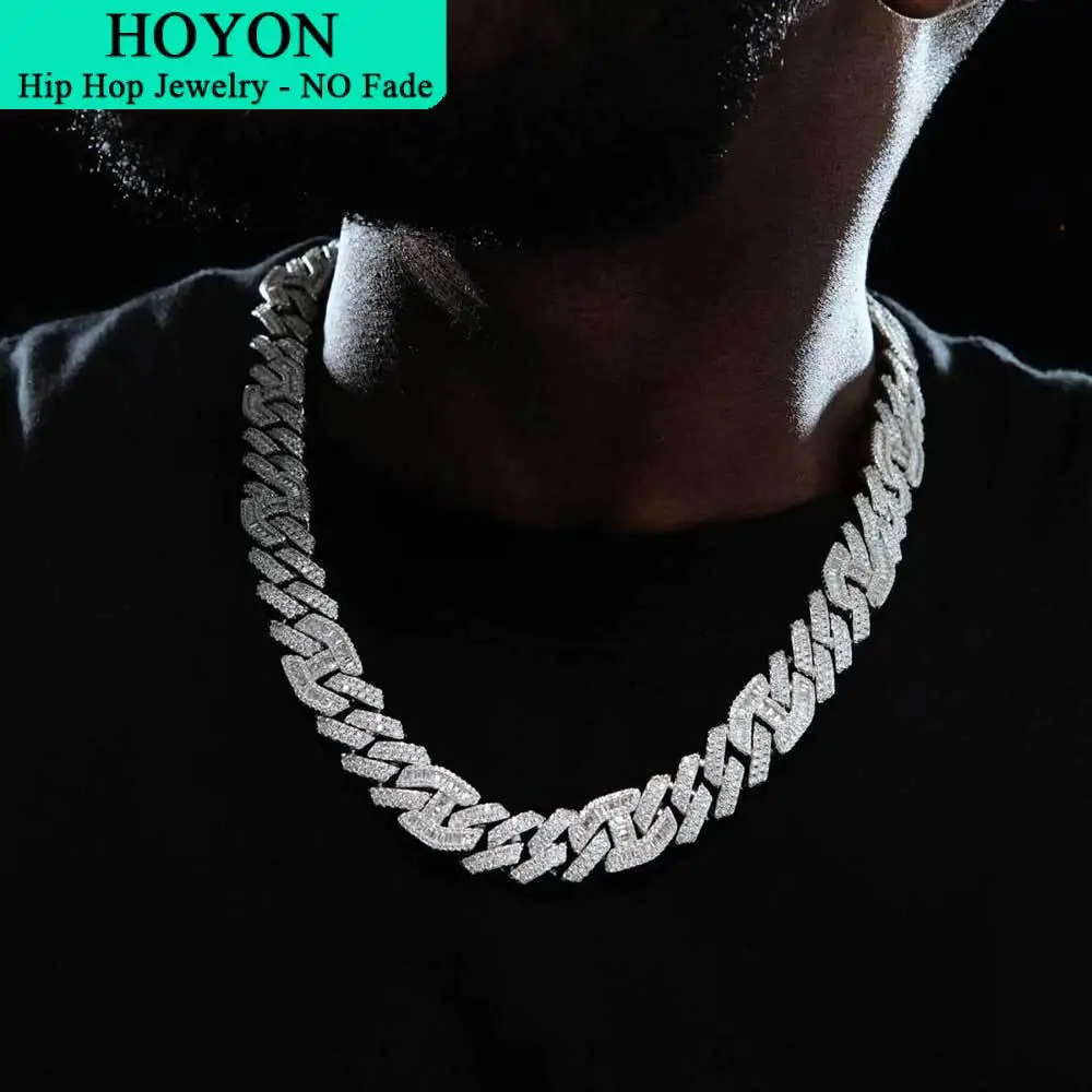 

HOYON 15mm AAA Zircon Diamond Necklace Silver Gold Plated Cuban Chain for Men Hip Hop Rock Neck Collar Rhombus Jewelry