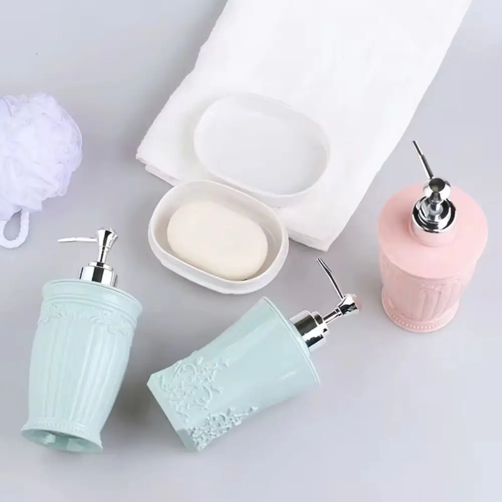 450ml Shampoo Lotion Bottle Refillable Stained Carved Manual Soap Dispenser Shower Gel Container Press Pump