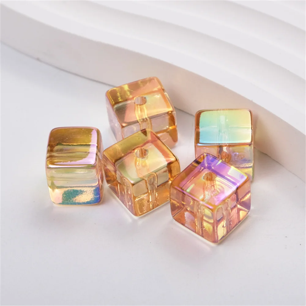 Transparent Colored Uv Fashion Square Perforated Beads Acrylic Square Beads Multicolor Beaded Bracelet Accessories Diy Hand-made