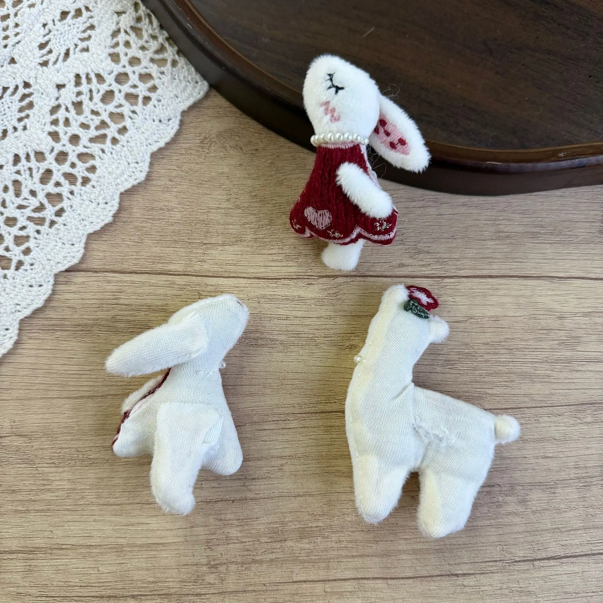 Premium Handmade Stuffed Red Rabbit Lamb Brooch Pin Fabric Cartoon for DIY Shoes Bag Hat Embellishment Lightweight Kawaii view 3