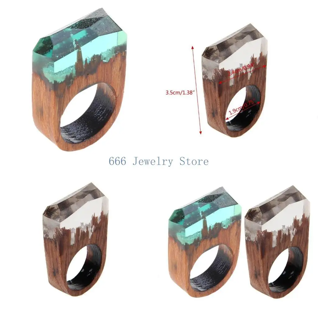 F2TD Blue Color Secret Forest Scenery Ring Carved Rings for Women Men Novelty Hip Hop Ring Couple Gothic Jewelry for Daily