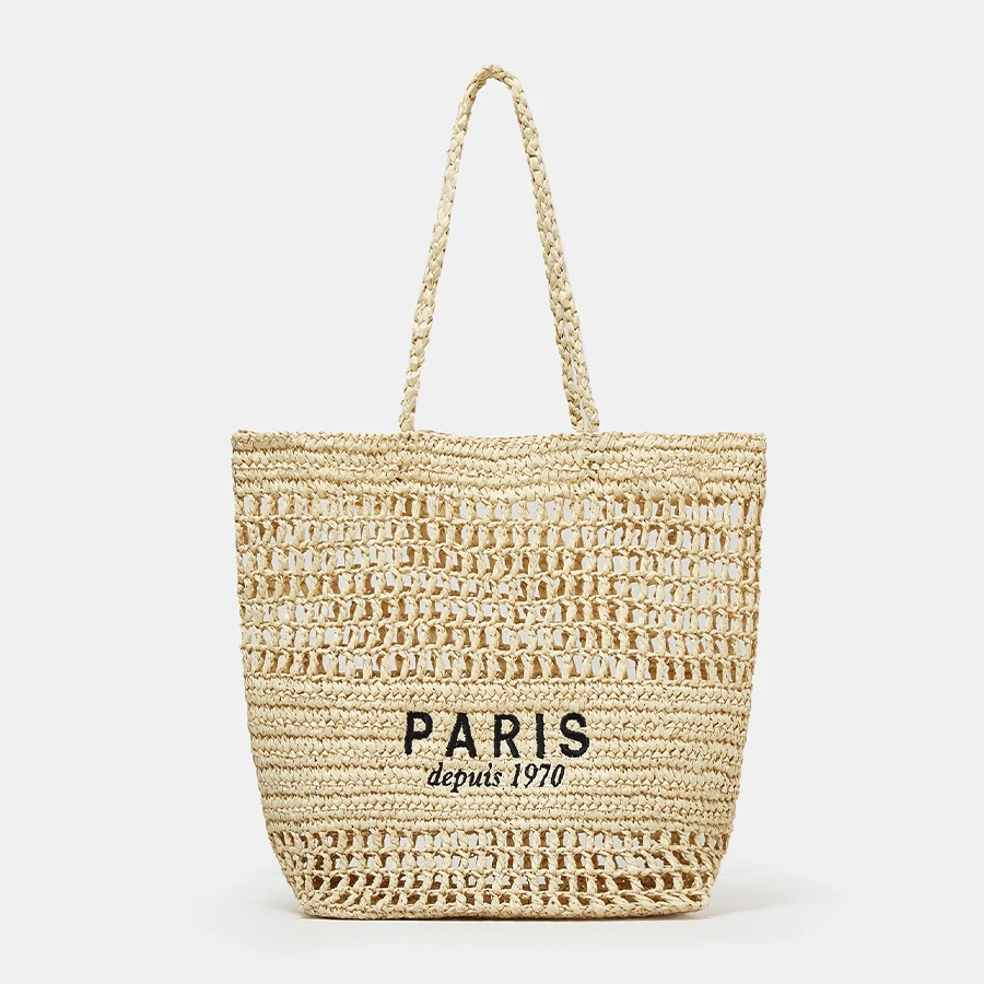 Casual Hollow Straw Tote Bag Designer Letters Paper Woven Women Shoulder Bags Handmade Summer Beach Handbag Large Capacity Purse