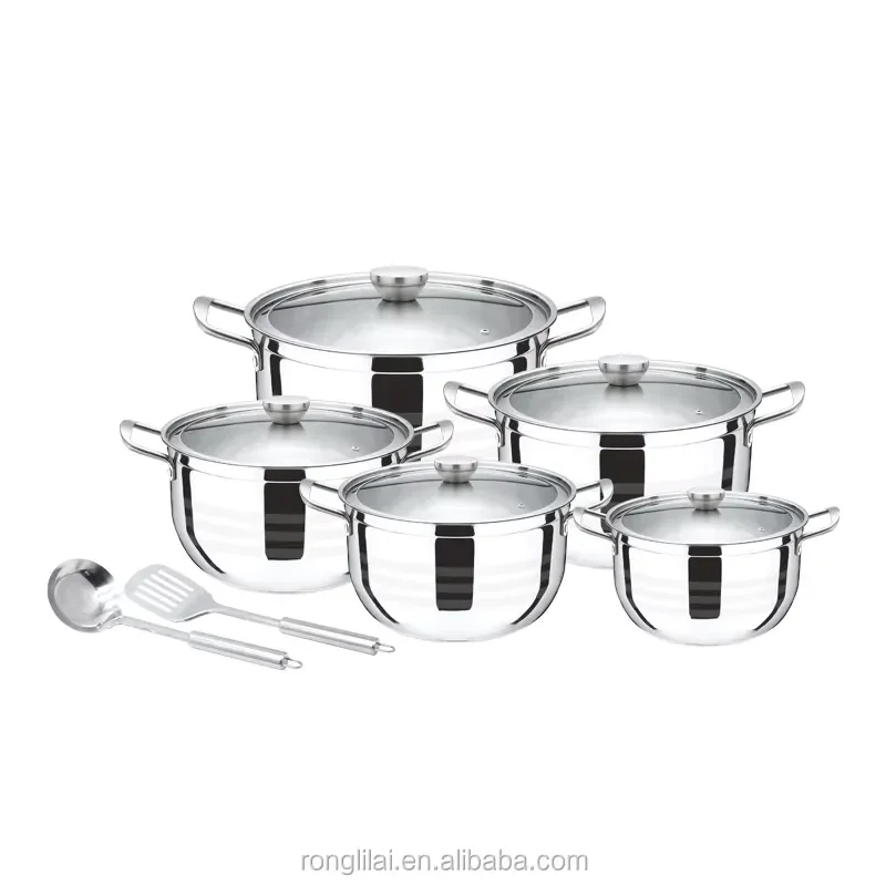 12 Piece Stainless Steel Cookware Set Non Stick Pots And Pans Kitchen Cooking Utensils Gift For Home Chef Durable Metal Pan