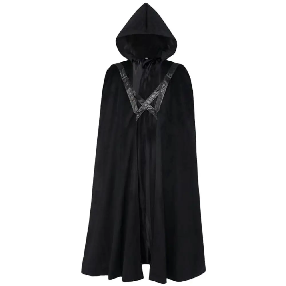 

Medieval Knights Halloween Cloak Maxi Hooded Cape Velvet Costume Larp Pirate Leather Armor Men Warrior Viking Robe For Adult