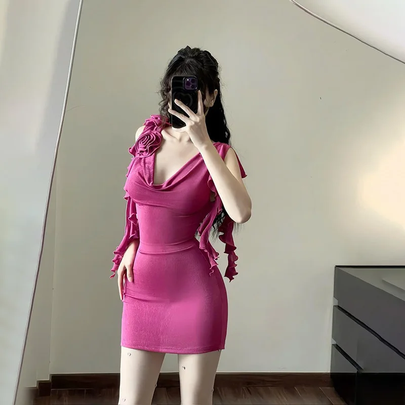 

Yj25051pfo новая летняя сексуальная короткая юбка, облегающая талию, пикантная девушка, трехмерное платье с цветочным запахом и ягодицами, женское праздничное платье