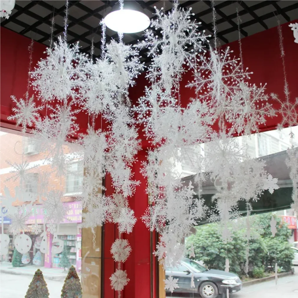 3Pcs/set Christmas Snowflake Ornaments Glitter Fake White Snowflake DIY Xmas Tree Hanging Pendents New Year Home Party Decor