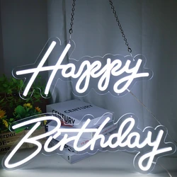 Enseigne au néon LED flexible à intensité variable avec support en acrylique transparent, enseigne murale joyeux anniversaire, 56x40cm