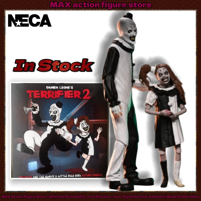 In Stock NECA 45254 Terrifier 2 Art The Clown & Little Pale Girl 2-Pack 7" Action Figure Ultimate Gold Label Horror Collectible