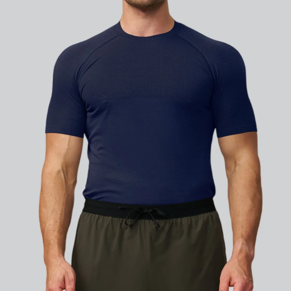 Men's Solid Color Sports T-shirt Gym Workout Quick Dry Short Sleeve Tee Seamless Breathable Man Running Sweatshirt Fitness Tops view 5