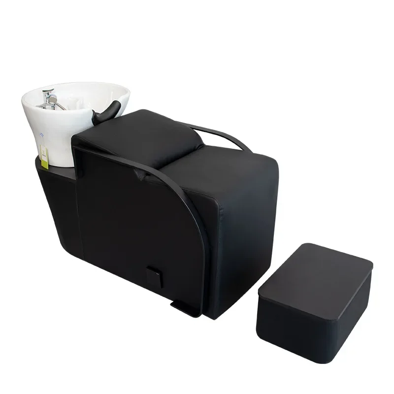 Hot-selling barber shop semi-lying flush bed hair salon special ceramic deep basin flush shampoo bed manufacturer wholesale