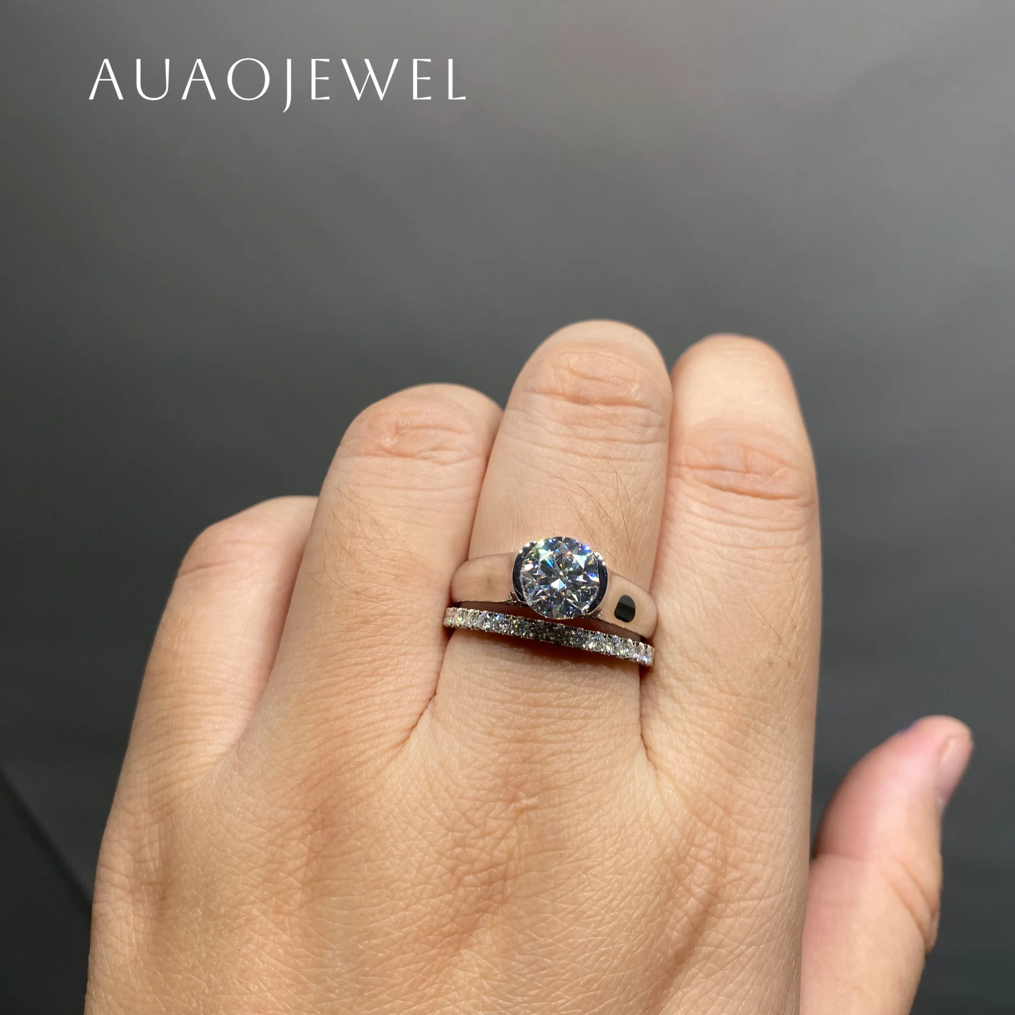 

AUAOJEWEL 2Carat Round Moissanite Ring With Wedding Band Luxury Rings For Women 925 Sterling Silver 18K 14K 9K 10K Gold Jewelry