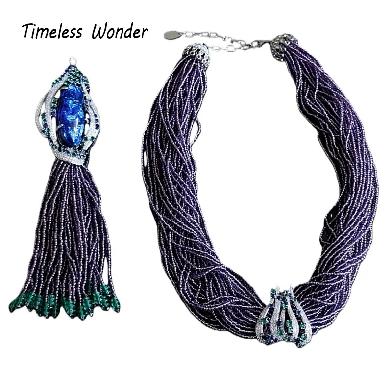 Timeless Wonder Fancy Zircon Beaded Strand Tassel Necklace for Women Designer Jewelry Runway Trendy Detachabe Versatile 4526