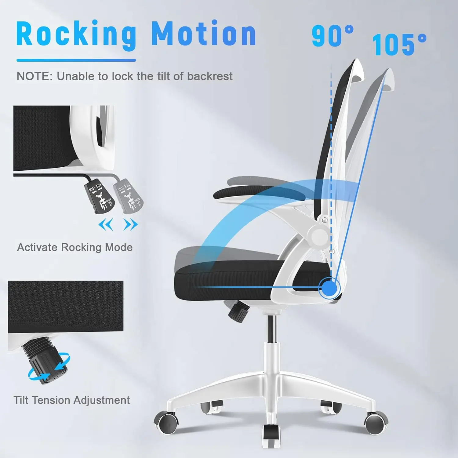 Ergonomic office chair with adjustable height flip arms and lumbar support, suitable for home learning and work