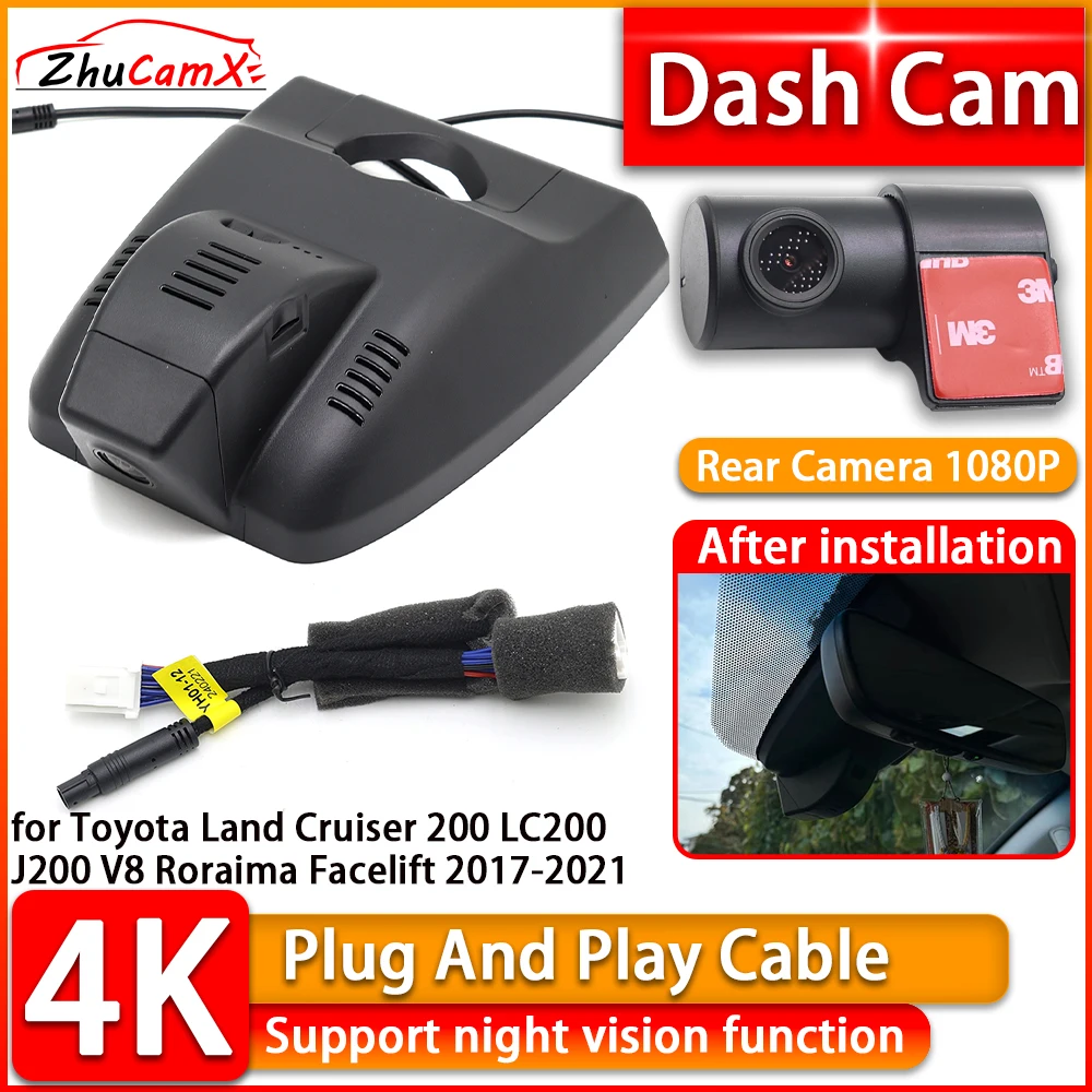 

Wiifi 4K Dash Cam for Toyota Land Cruiser 200 LC200 J200 V8 Roraima Facelift 2017-2021 DVR Front Rear Car Camera Plug and Play