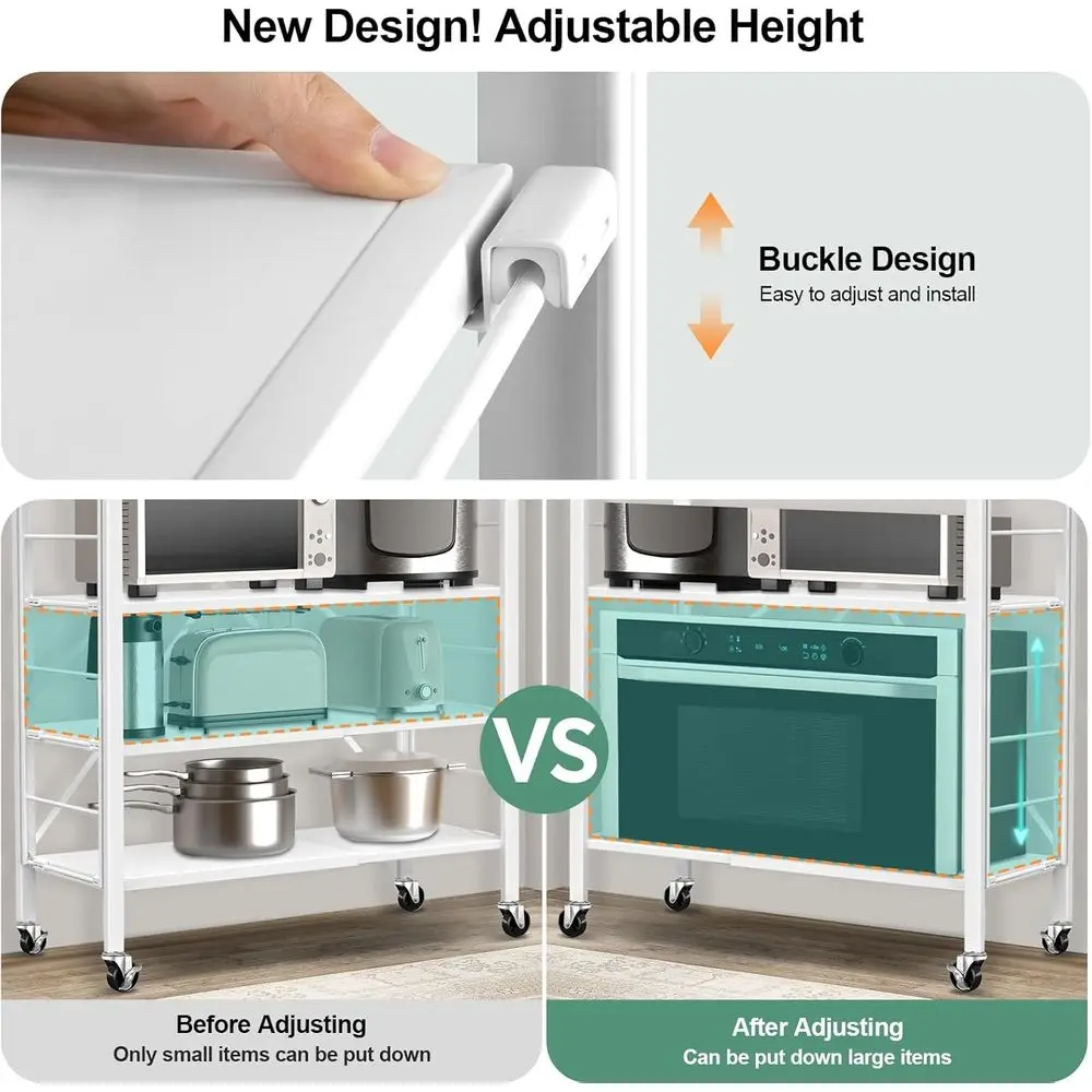 Регулируемые 5-уровневые складные металлические полки на колесах, стеллаж для хранения на 2 предмета, для кухни, комнаты, гаража, белый