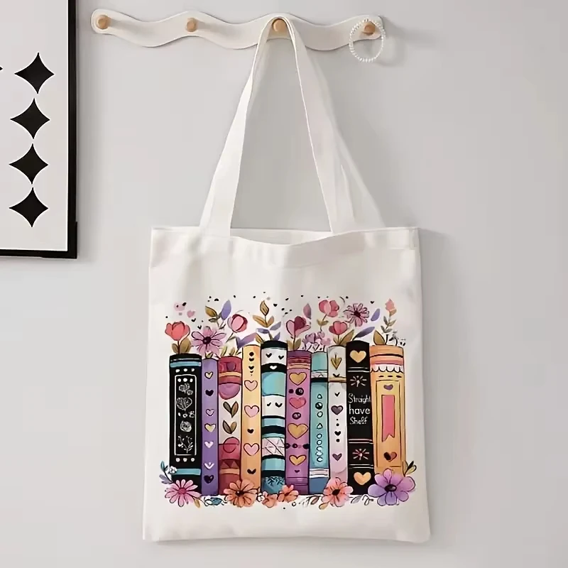 Music Sheet Floral Book Bird Graphic Canvas Tote Bag Large Shoulder Bag for Daily Grocery Travel Casual Bag