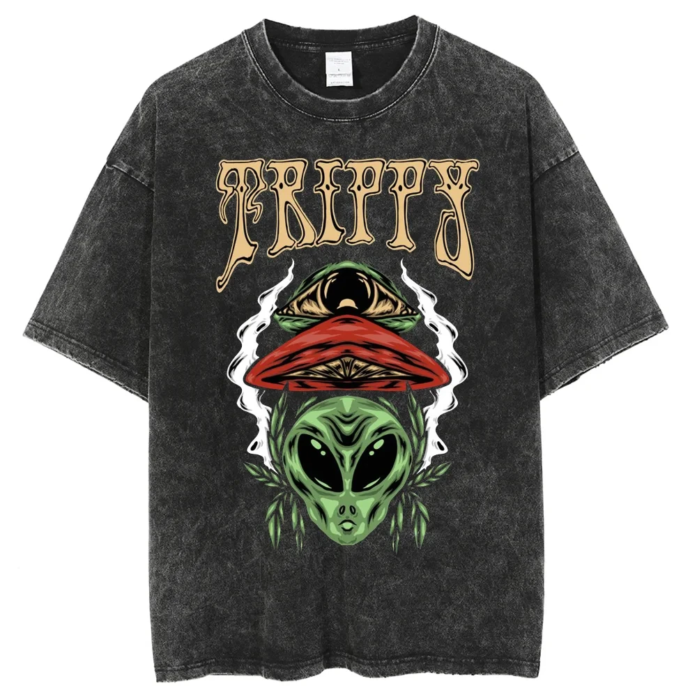 Trippy Alien Evil Magic T Shirt Men Women Graphic Y2K Cotton Tshirt Unisex Harajuku Streetwear T-shirt Clothing Top Tee