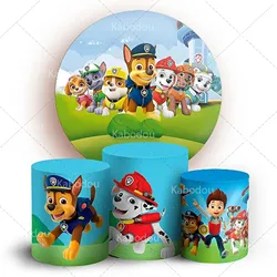 Paws Patrols Round Backdrop Dog Kid Birthday Party Decoration Photography Background Baby Shower Cylinder Cover Studio Prop