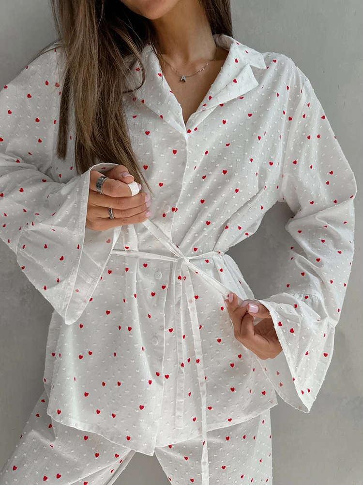 Linad Print Pajamas For Women 2 Piece Sets Cotton Long Sleeve Sleepwear Female Casual Trouser Suits Autumn Fashion Nightwear