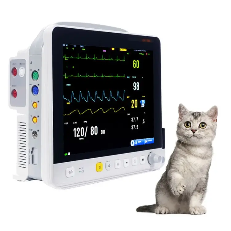 Portable 12.1 Inch LCD Veterinary Monitors ECG Monitors Veterinary Cardiac Monitors for Animals