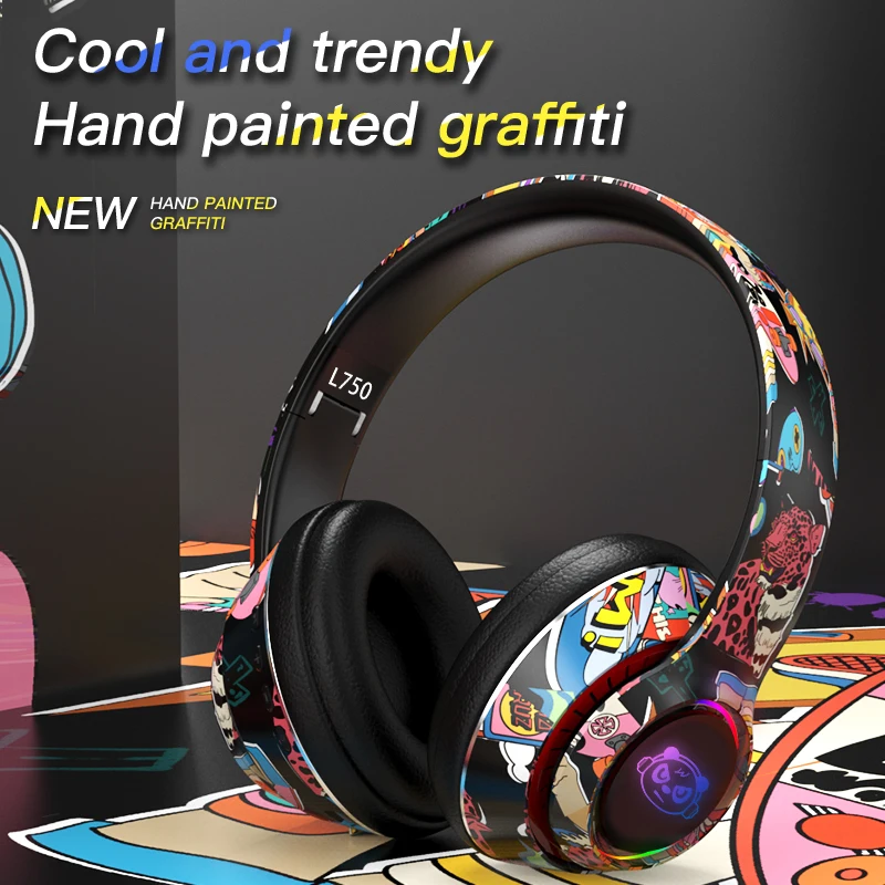 Glowing bluetooth fones de ouvido graffiti design sem fio fones com microfone redução ruído fone de ouvido super alta fidelidade graves profundos