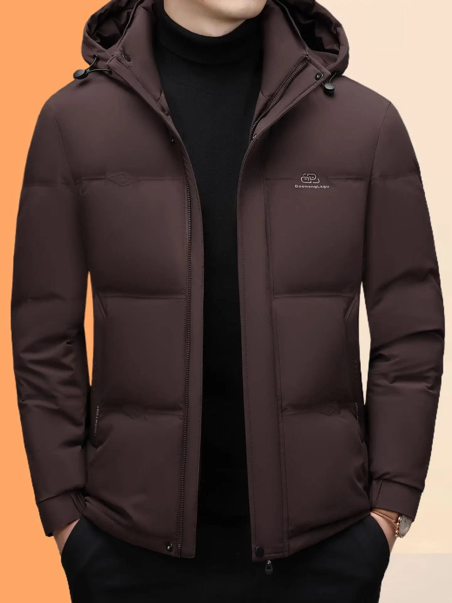 

Модная повседневная утепленная куртка с капюшоном для мужчин, зимнее пальто для активного отдыха, теплое, роскошное, легкое, стандартного кроя, деловой стиль