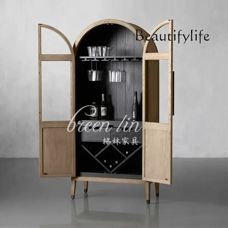 

NEW French retro solid wood arched wine cabinet bookcase American country decoration storage foyer storage display
