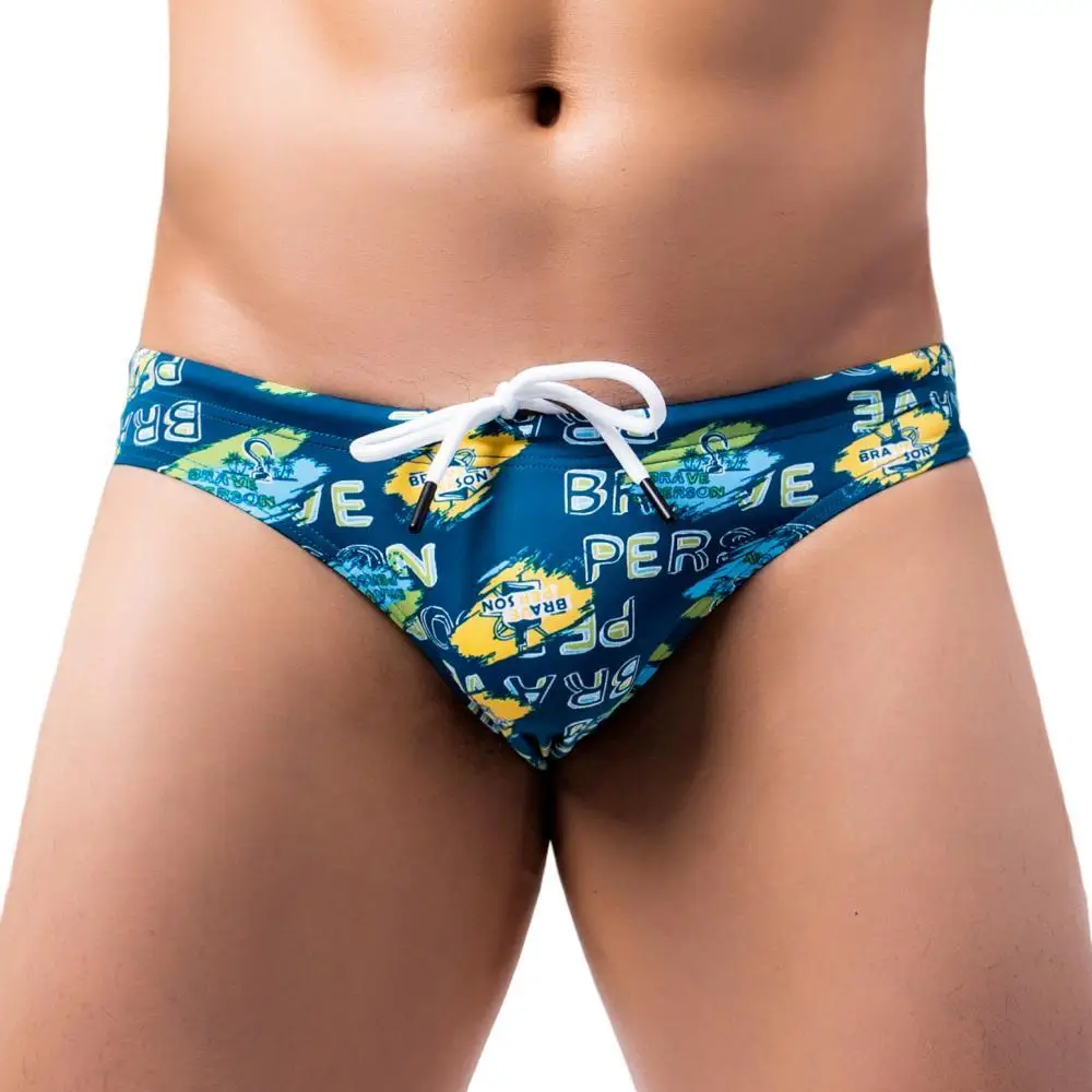 BRAVE PERSON Men's Bikini Briefs Fashion Print Nylon Underwear Low Waist Sexy Men Swimming Briefs Board Shorts