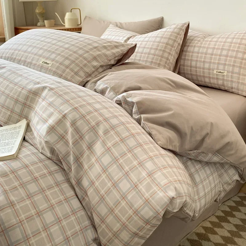 

4 шт., простыня с сетчатым принтом, постельное белье, хлопковое двустороннее мягкое пододеяльник разных цветов, одинарный двойной комфортный комплект для взрослых