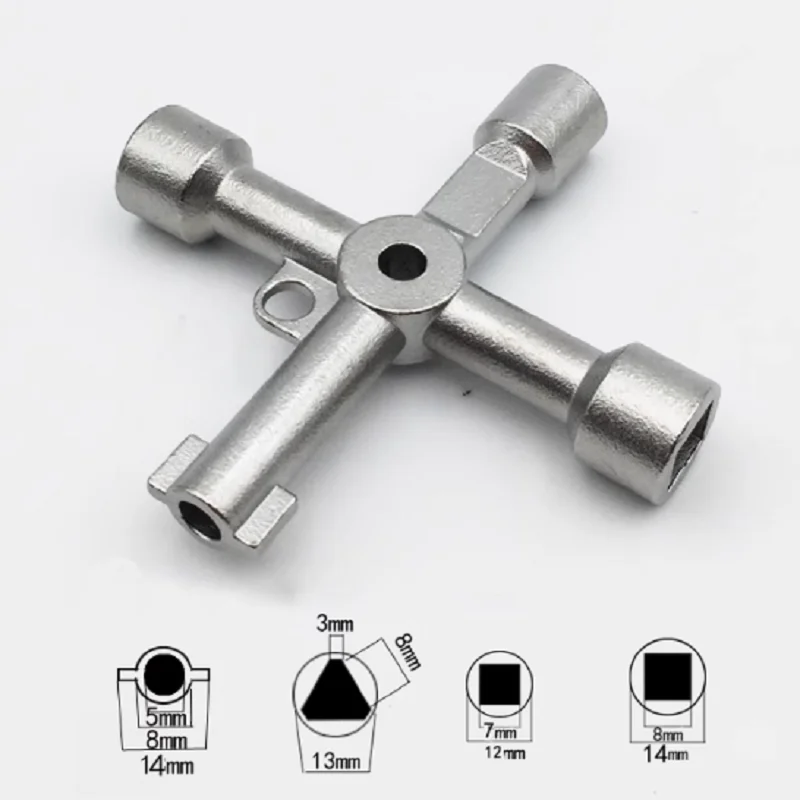 4 In 1 Cross Switch Key Wrench For Train Electrical Cupboard Elevator Cabinet Water Meter valve Universal Square Triangle Hole