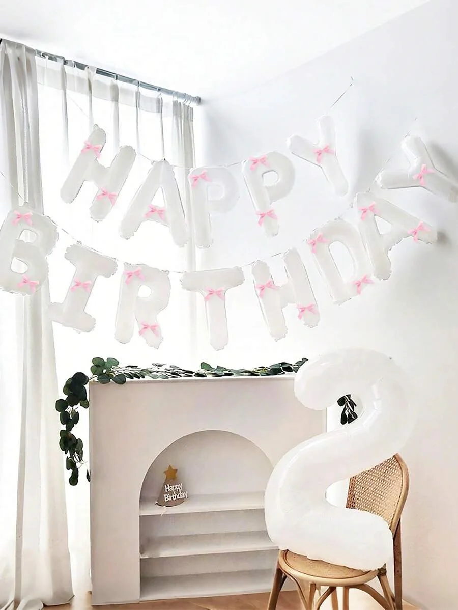35/37 قطعة مجموعة بالونات عيد ميلاد سعيد باللونين الأبيض والوردي، لعيد الحب، دعائم الصور، دش الزفاف، حفلة العازبة #5